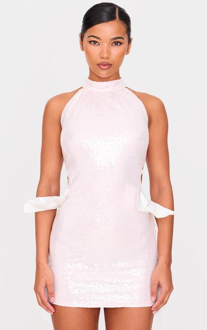 Pink Sequin Cut Out Bow Detail Mini Dress Product Image