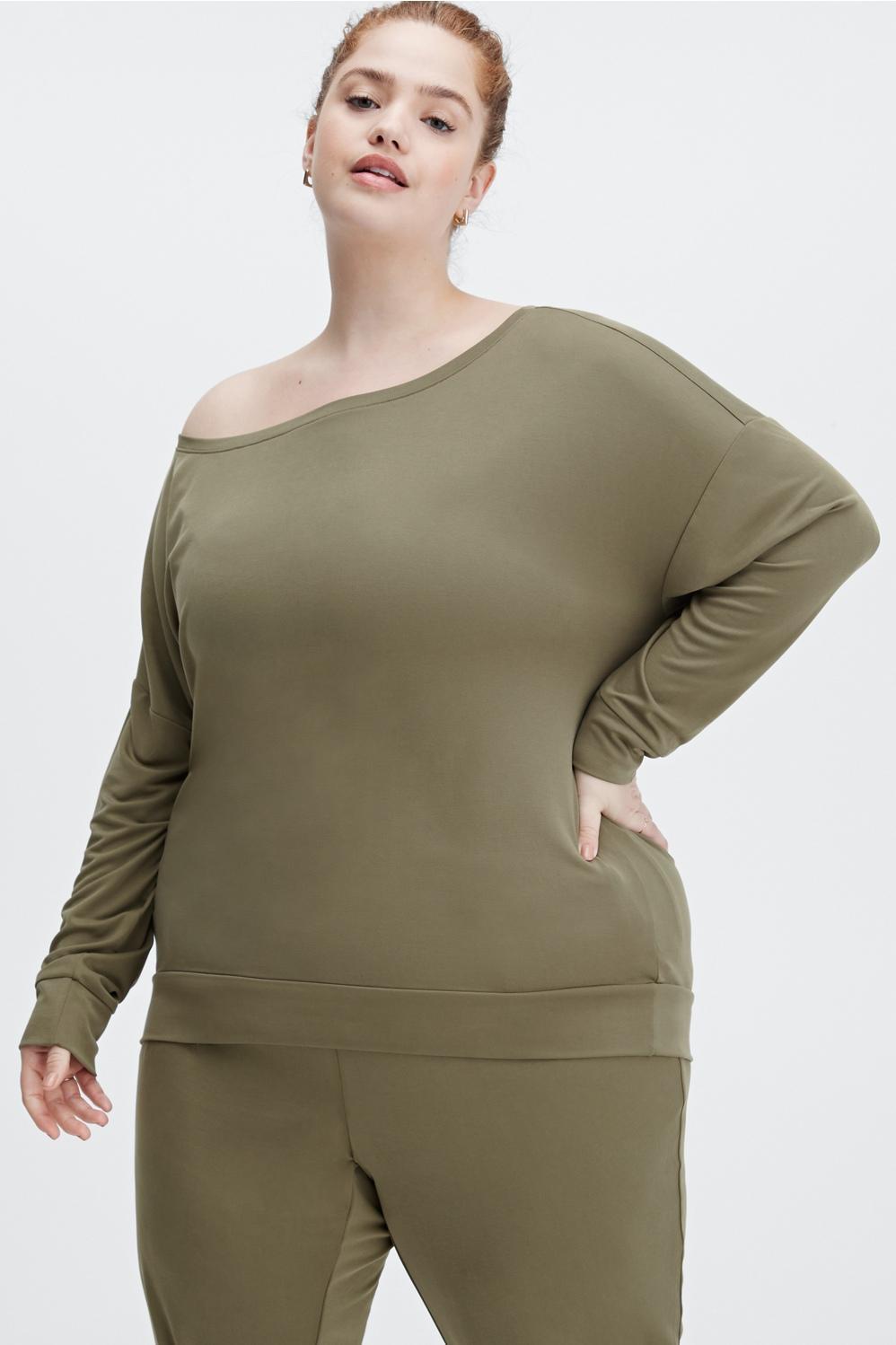 Fabletics Eco Sleek Knit Boat Neck Pullover Womens green plus Size 4X Product Image