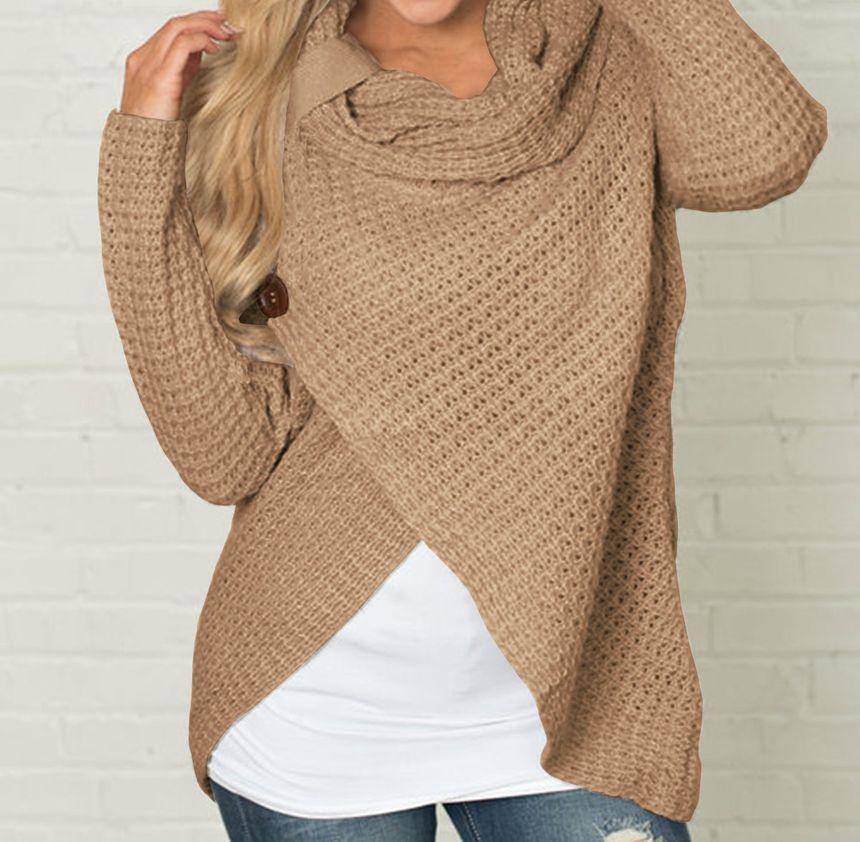 Long-Sleeve Cowl-Neck Plain Knit Top Product Image