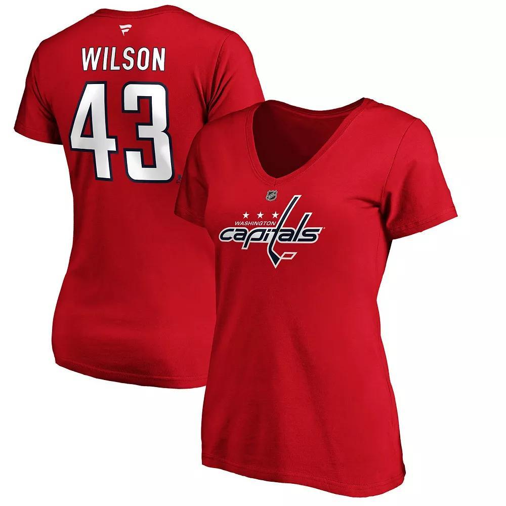 Women's Fanatics Branded Tom Wilson Red Washington Capitals Authentic Stack Name and Number V-Neck T-Shirt, Size: Large Product Image