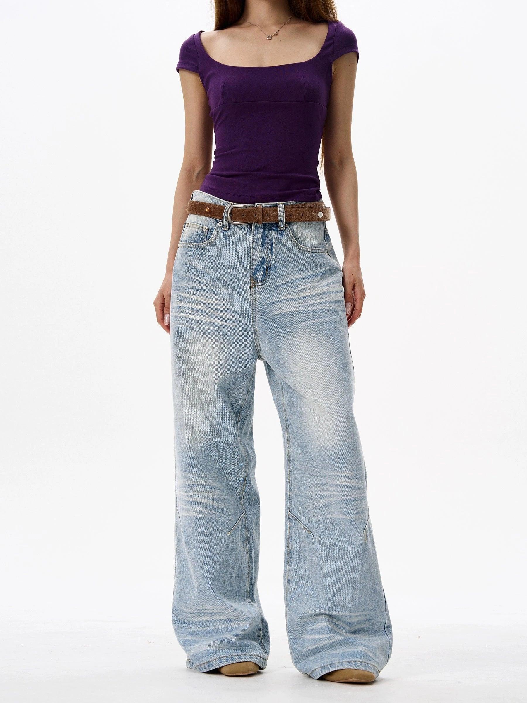 RT No. 18202 WASHED BLUE DENIM STRAIGHT JEANS Product Image