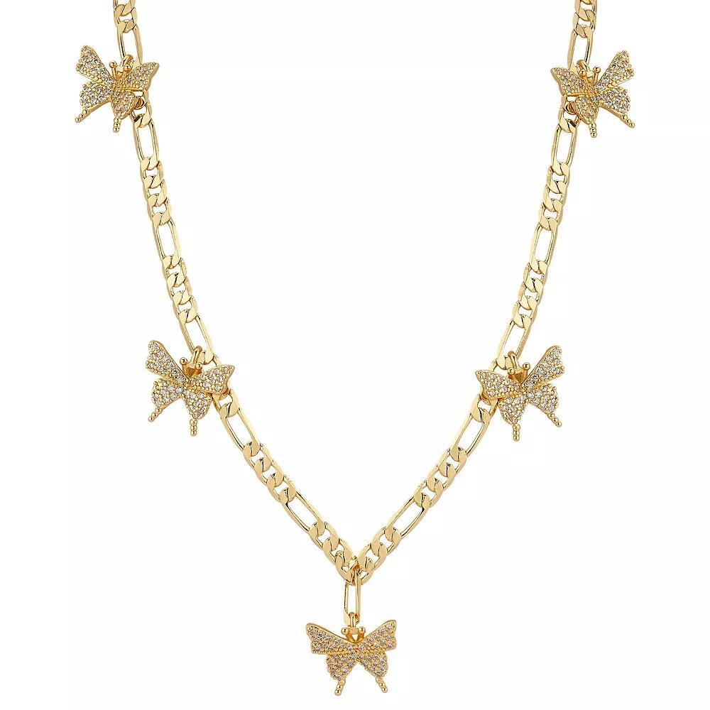 WINX Cubic Zirconia Butterfly Charm Station Necklace, Women's, Size: 18", Gold Tone Product Image