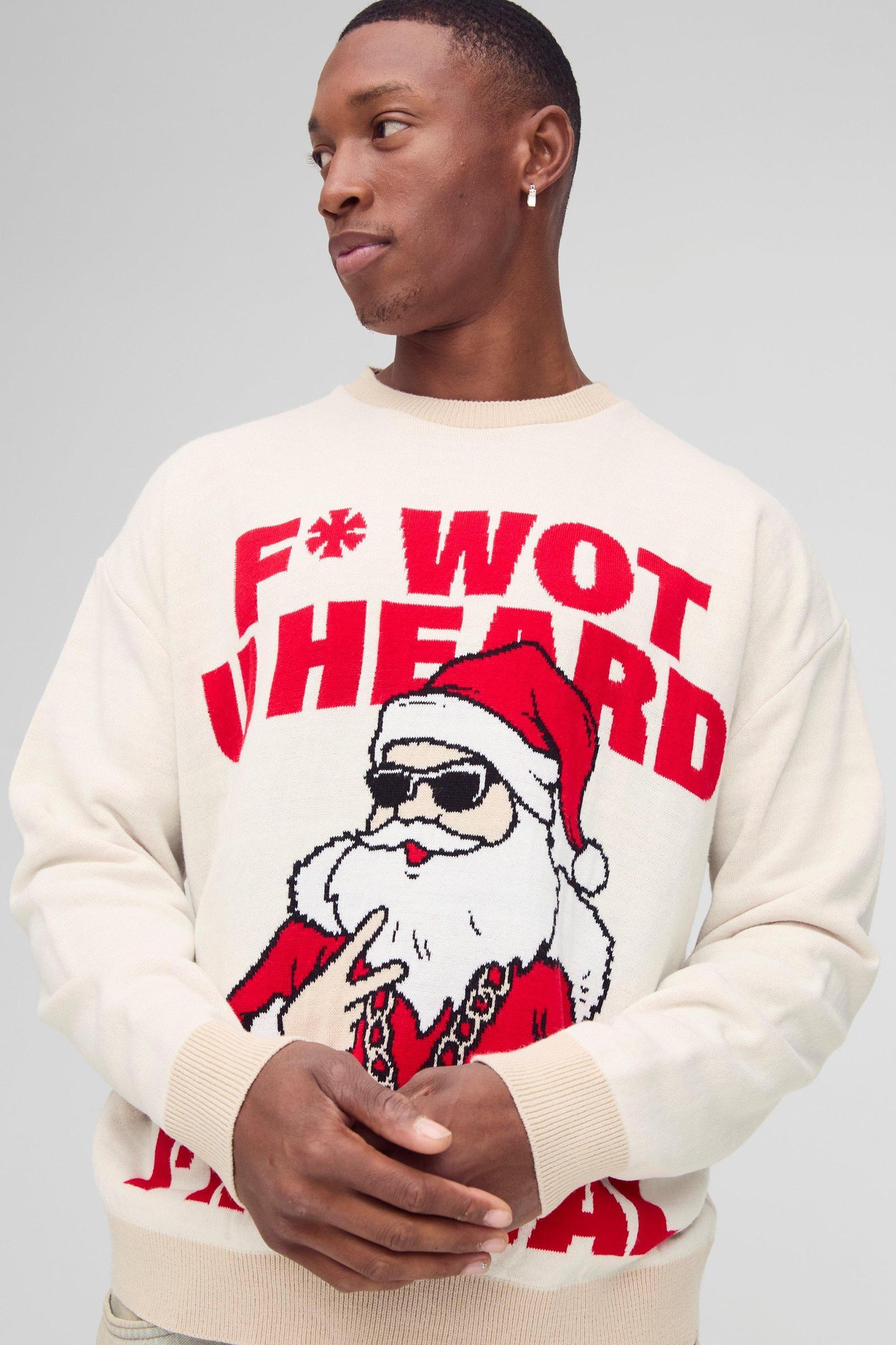Oversized Boxy I'm Real Christmas Sweater | boohooMAN USA Product Image