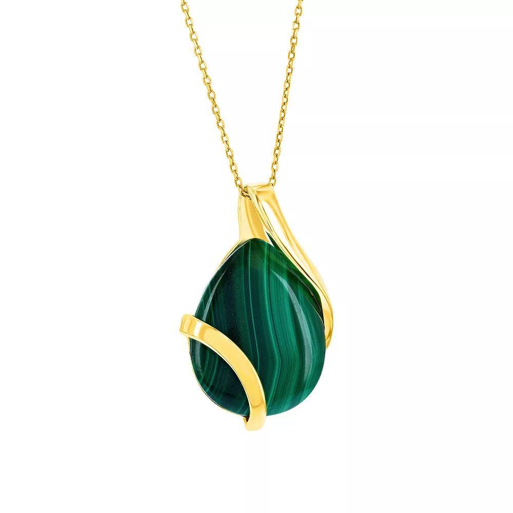 Nautica Rocks Gold Over Silver Large Pear Shaped Malachite Pendant Necklace, Women's, Size: 18", Gold Tone Product Image
