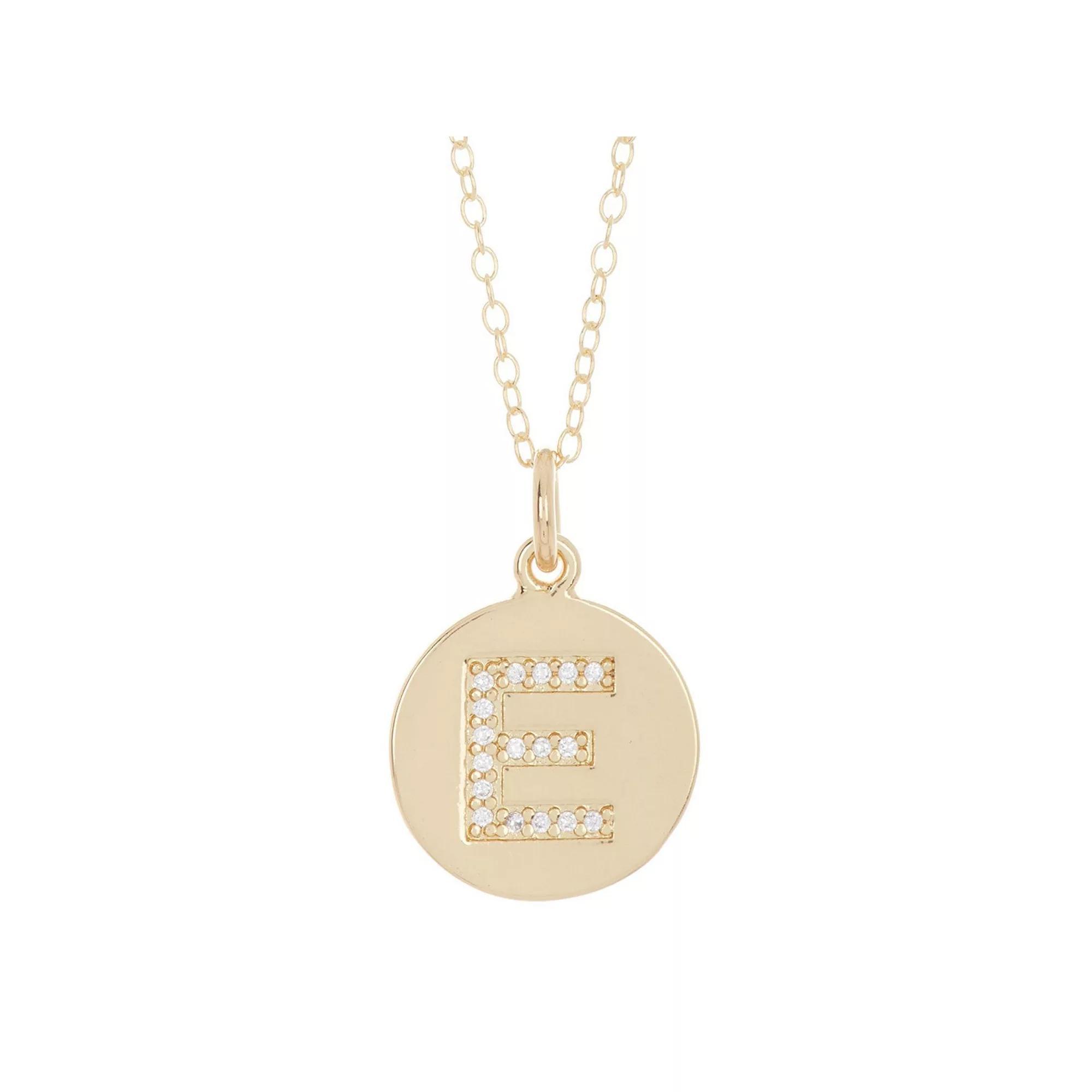 Adornia 14k Gold Plated Cubic Zirconia Engraved Letter Disc Pendant Necklace, Women's, Size: 18", Gold Tone D Product Image