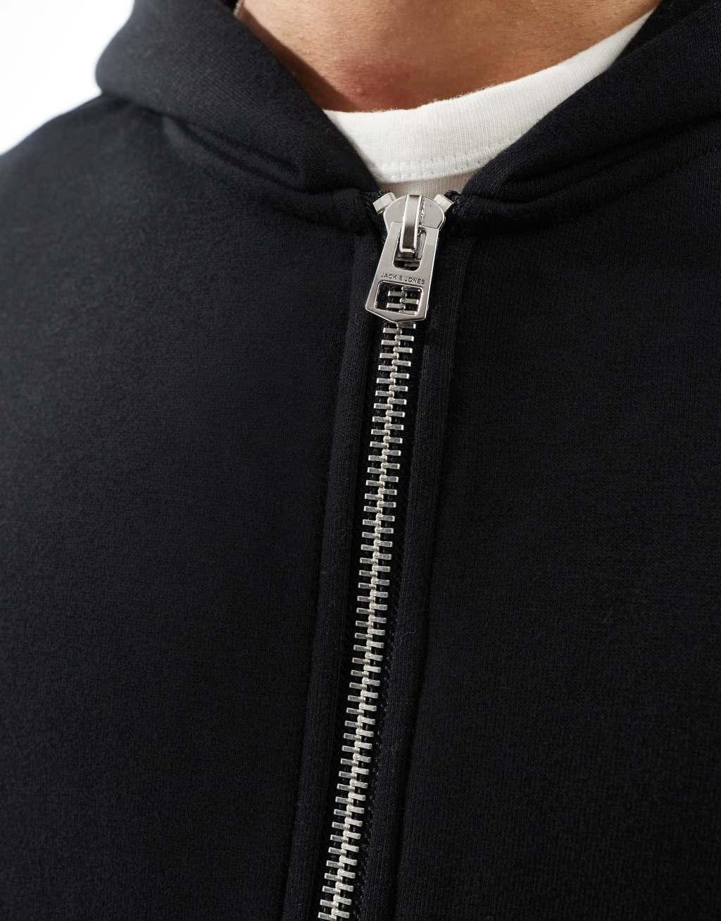 Jack & Jones oversized 400gsm heavyweight zip hoodie in black Product Image