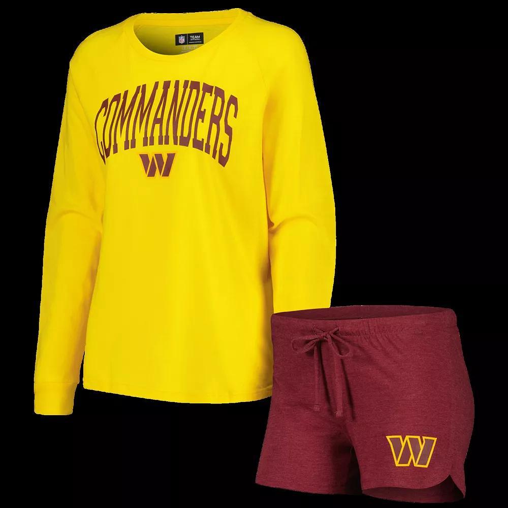 Women's Concepts Sport Burgundy/Gold Washington Commanders Raglan Long Sleeve T-Shirt & Shorts Lounge Set, Size: Small, Wft Med Re Product Image