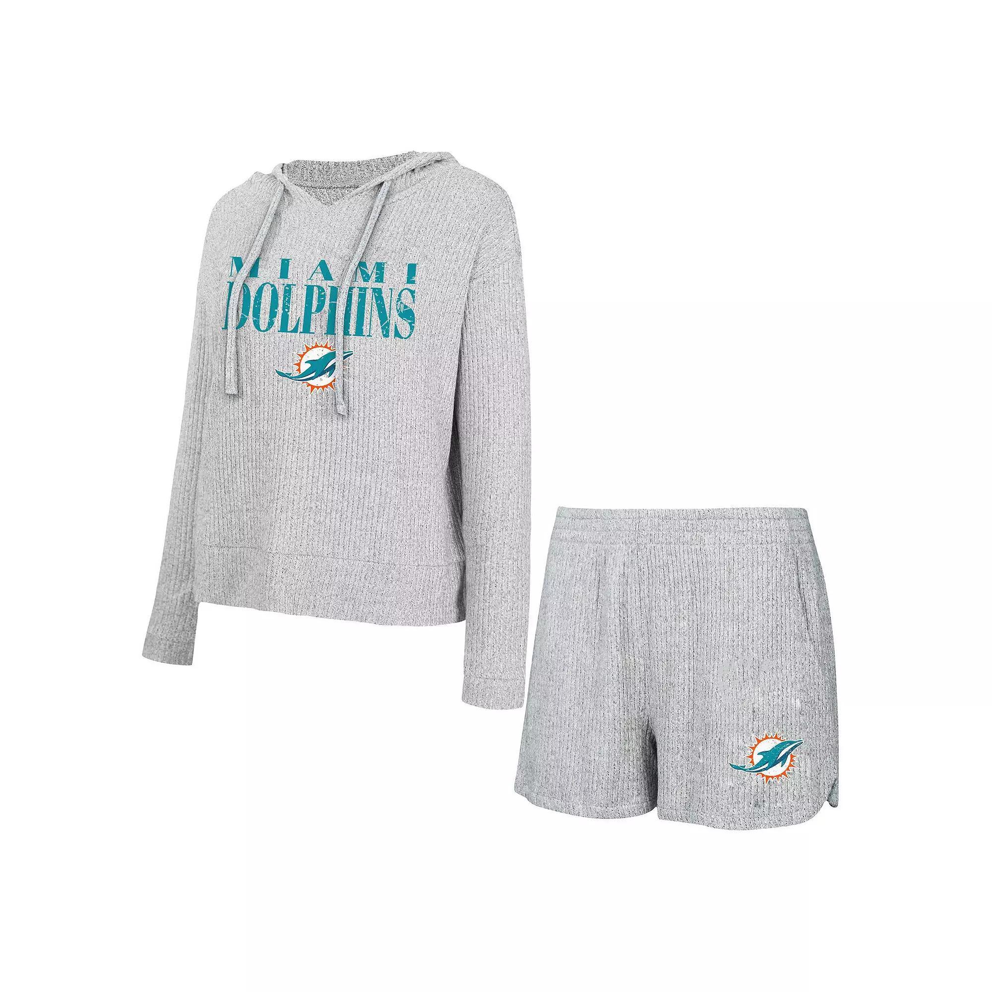 Women's Concepts Sport Gray Miami Dolphins Juniper Long Sleeve Hoodie T-Shirt & Shorts Set, Size: XL, Grey Product Image