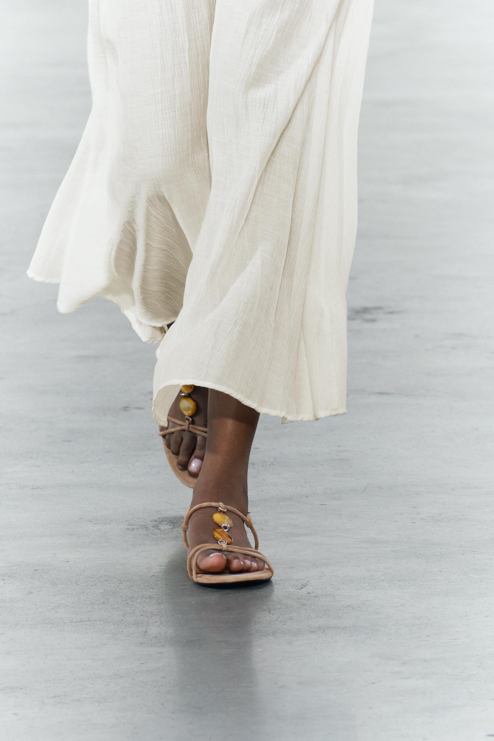 EMBELLISHED TIED LEATHER SANDALS Product Image