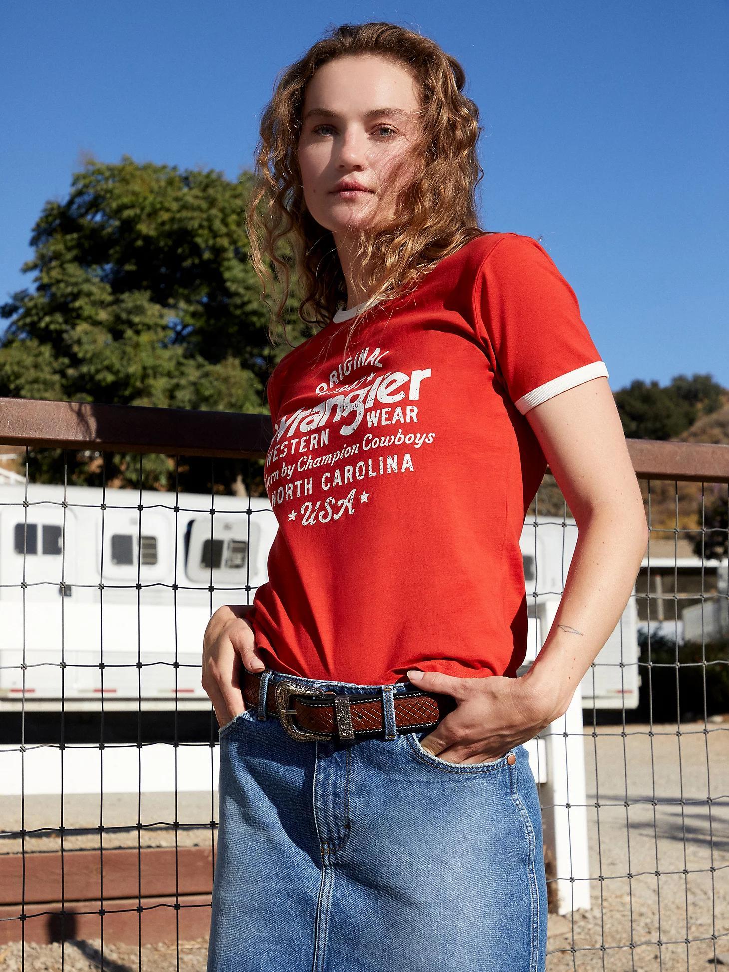 Wrangler® x PacSun Women's Ringer Tee in Molten Lava Product Image