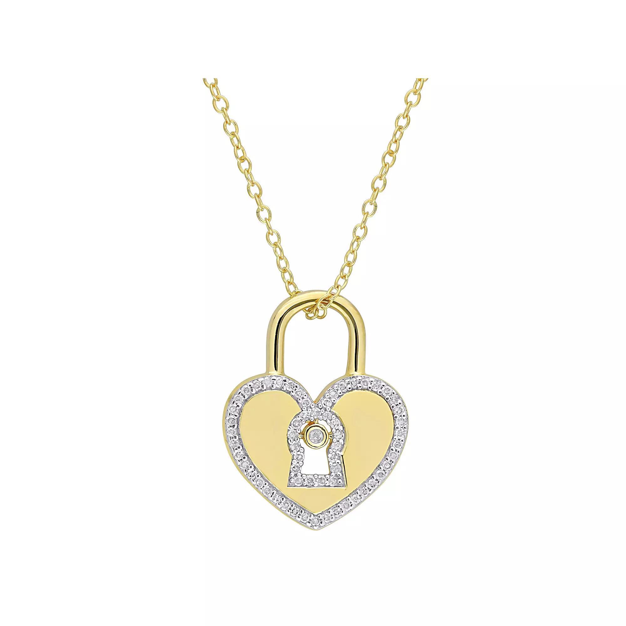Stella Grace 18k Gold Over Sterling Silver 1/5 Carat T.W. Diamond Heart Locked Pendant Necklace, Women's, Size: 18", 18k Gold Plated Product Image