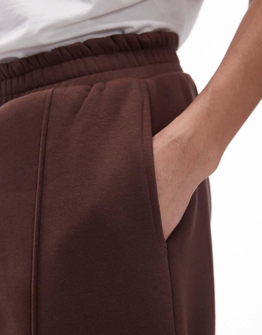 Topshop seamed barrel jersey sweatpants in brown Product Image