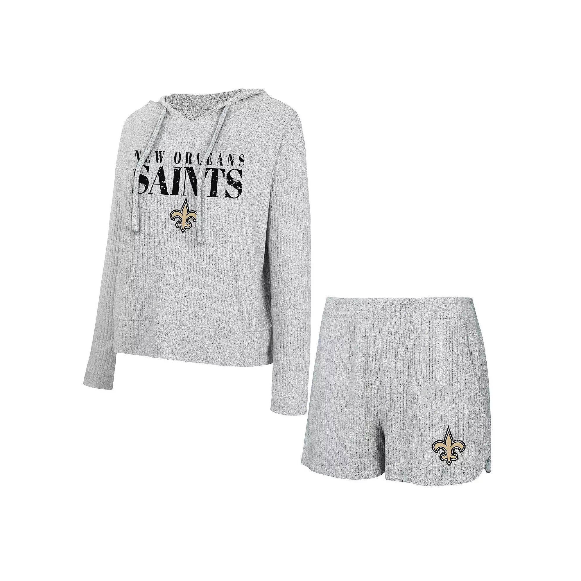 Women's Concepts Sport Gray New Orleans Saints Juniper Long Sleeve Hoodie T-Shirt & Shorts Set, Size: Large, Grey Product Image