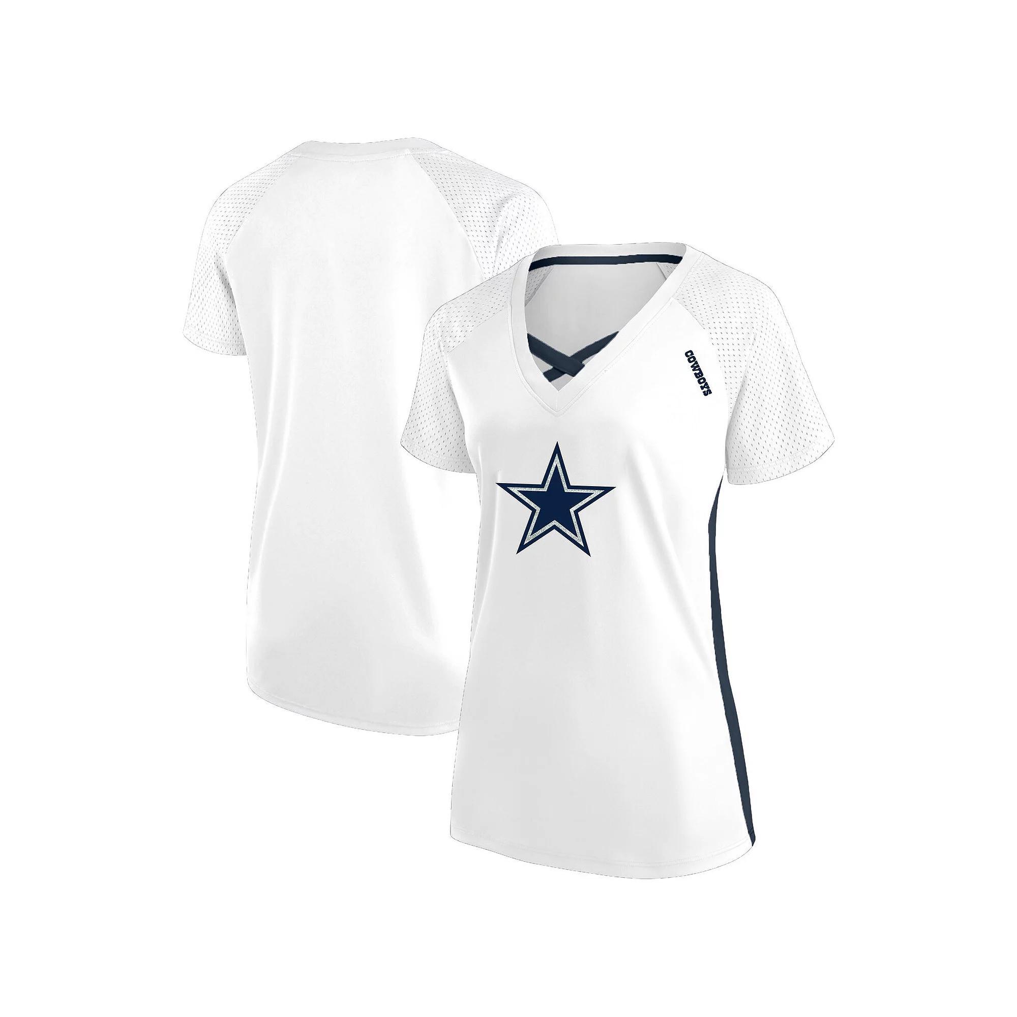 Women's Fanatics  White Dallas Cowboys Plus Size Glitter Lace-Up V- Neck T-Shirt, Size: 3XL Product Image