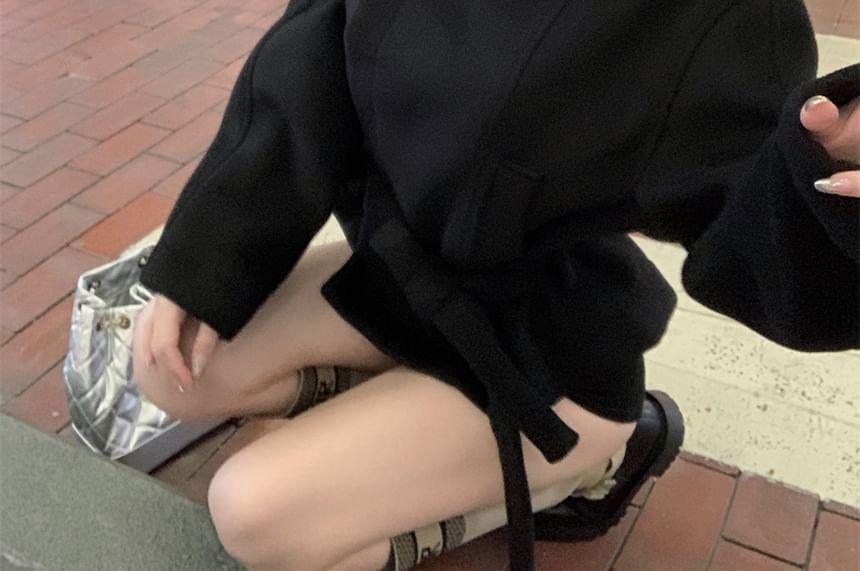High-Neck Wool Jacket with Sash Product Image