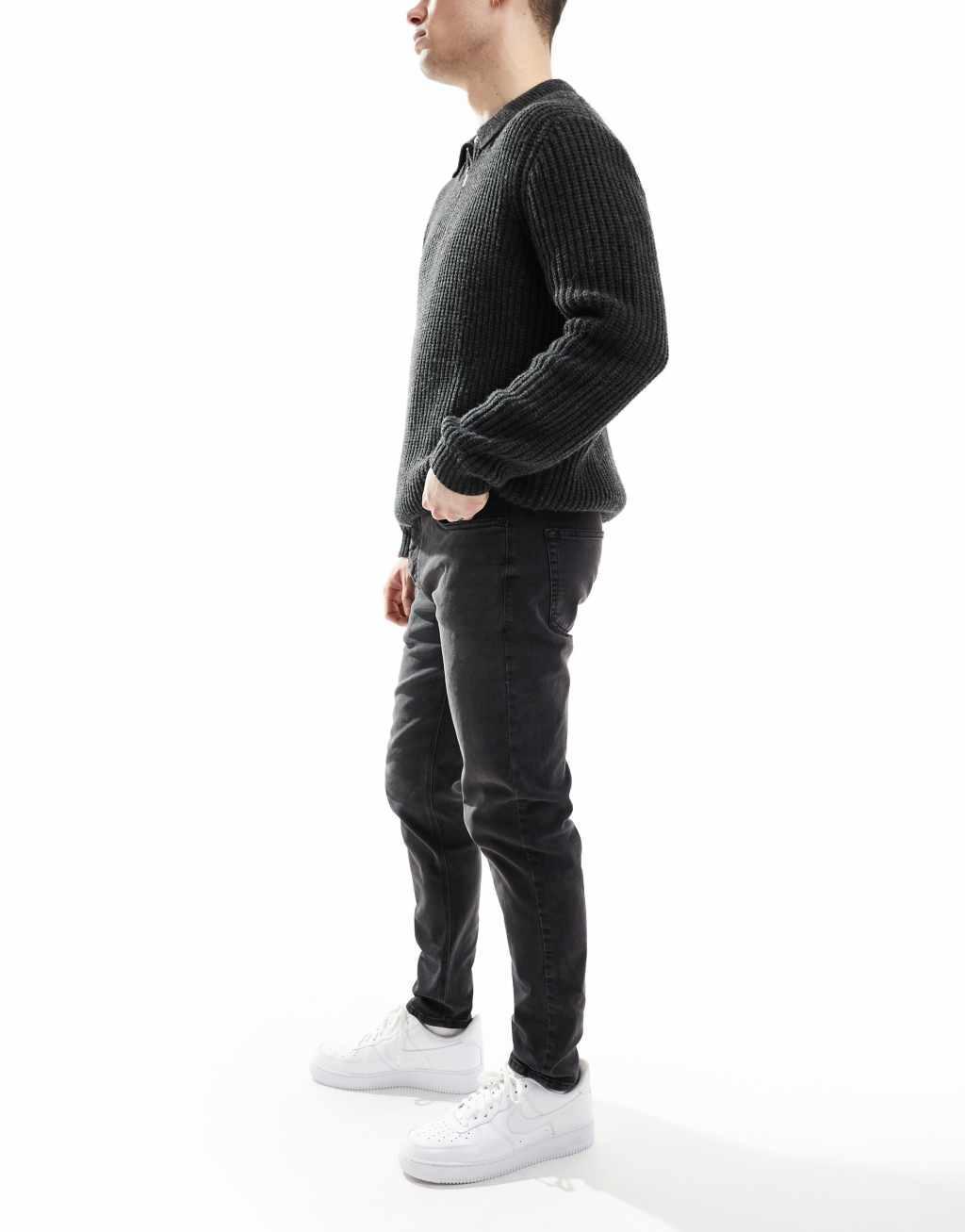 French Connection tapered jeans in washed black Product Image