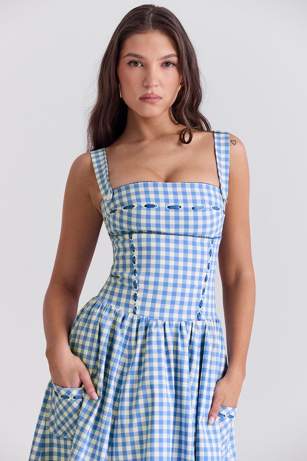 Vivien  regatta blue gingham midi sundress Product Image