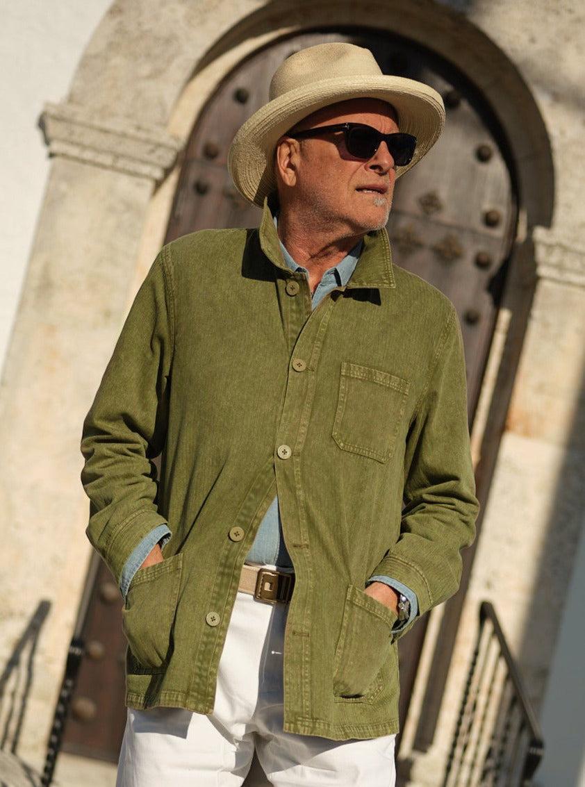 French Workman’s Jacket in Olive Herringbone Product Image