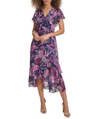 kensie Womens Printed Flutter-Sleeve Midi Dress Product Image
