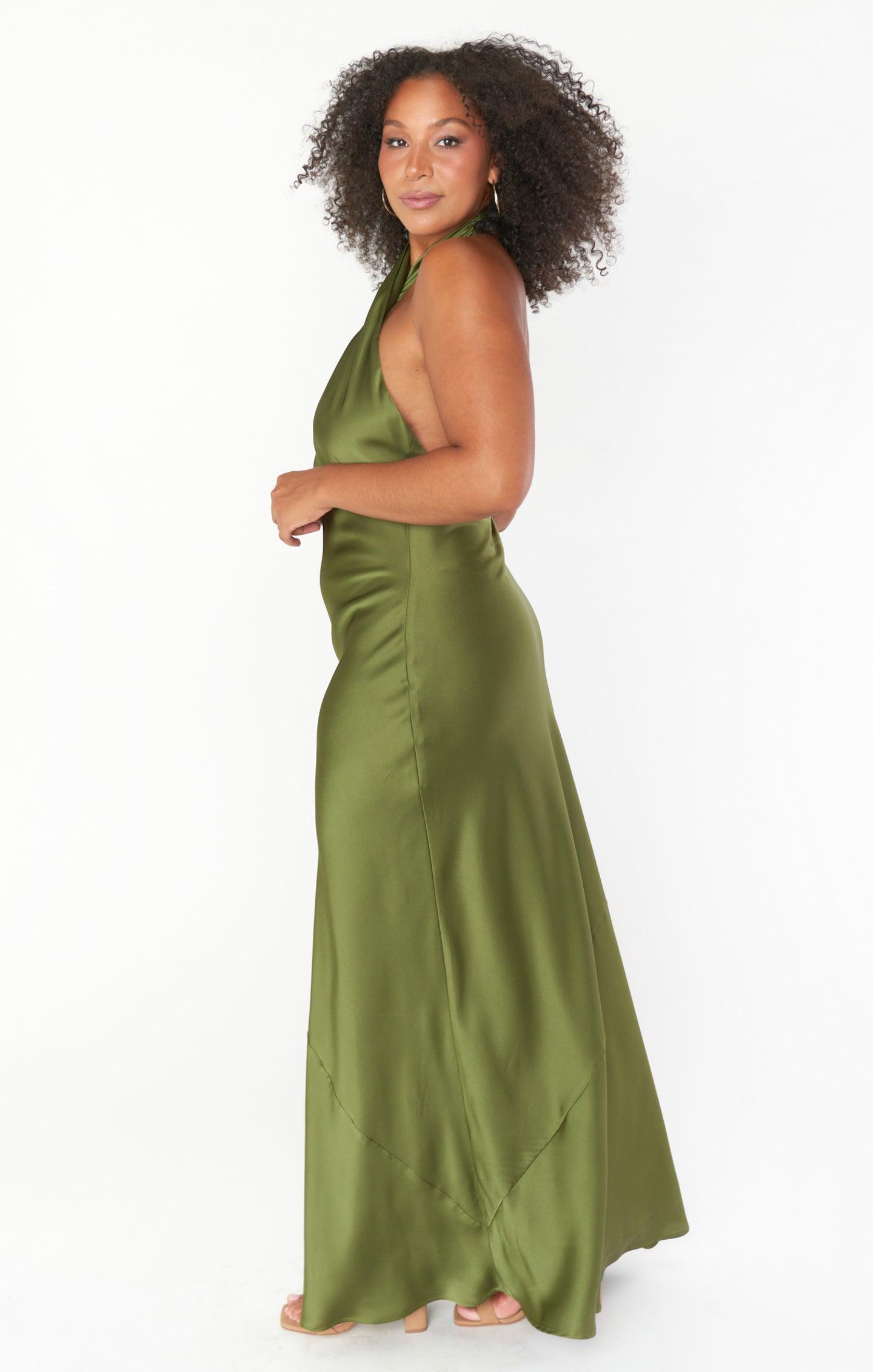 Jasmine Halter Maxi Dress ~ Steel Blue Luxe Satin Product Image