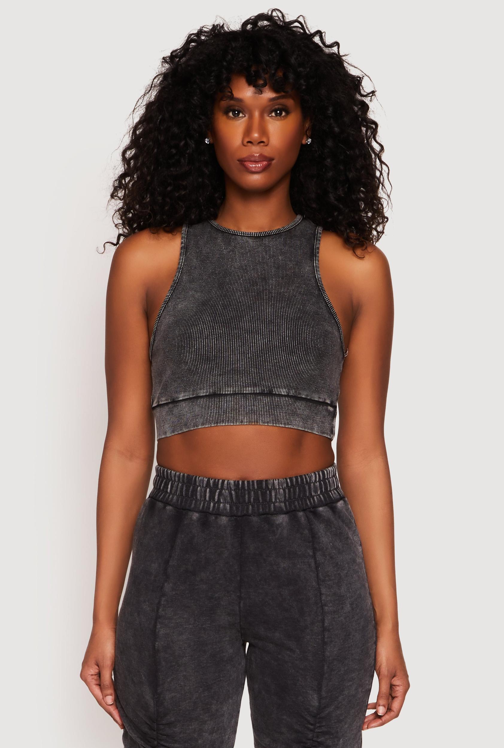 Womens Ribbed Knit Acid Wash Racerback Crop Top Product Image