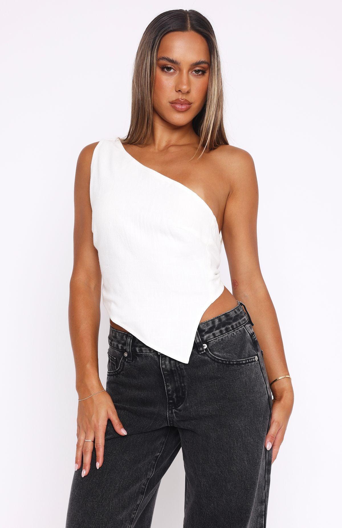 Better Myself One Shoulder Top White Product Image