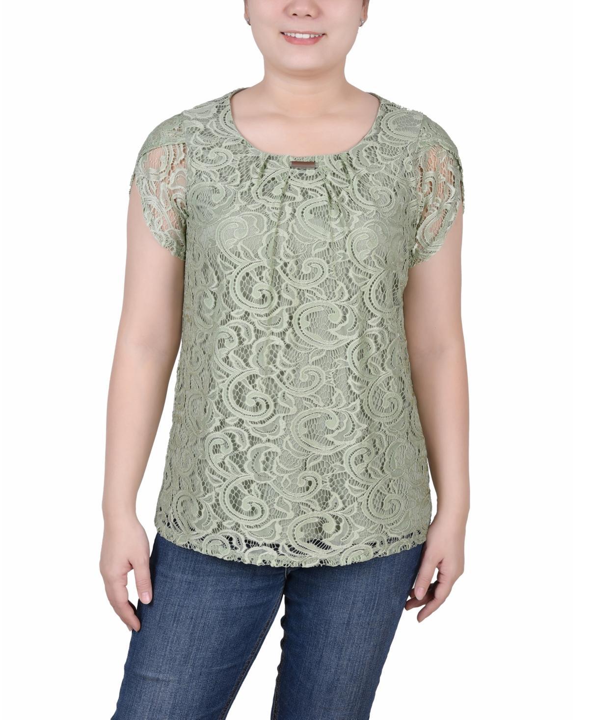 Ny Collection Petite Lace Petal Short Sleeve Top Product Image