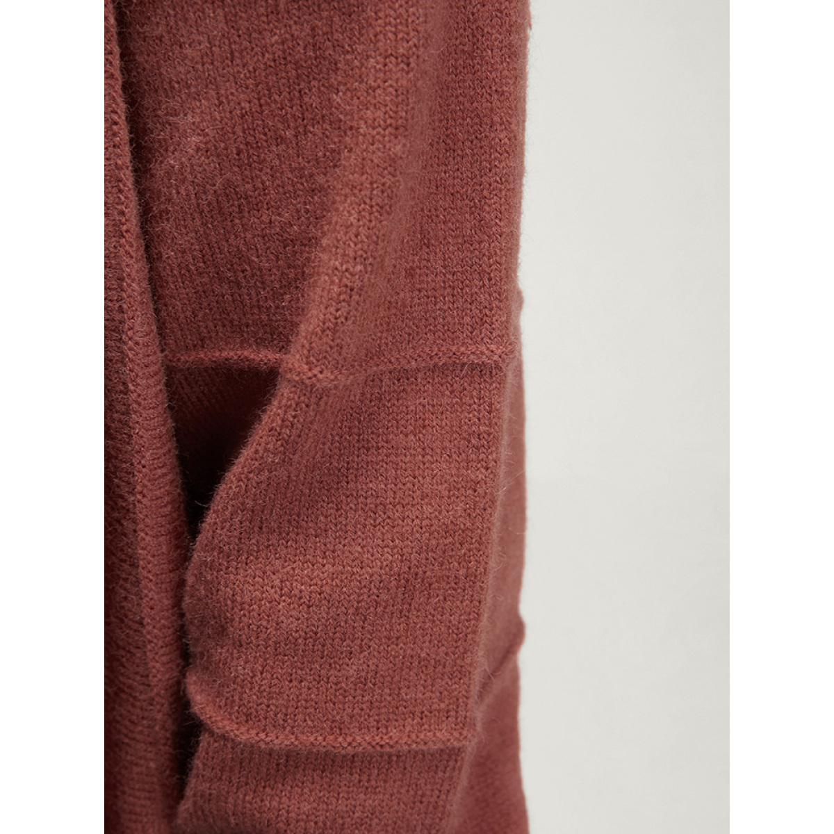 Plus Size Solid Soft Sexy Yarn Knit Lapel Collar Open Front Cardigan Maroon Women Casual Loose Long Sleeve Dailywear Cardigans BloomChic 12/L Product Image