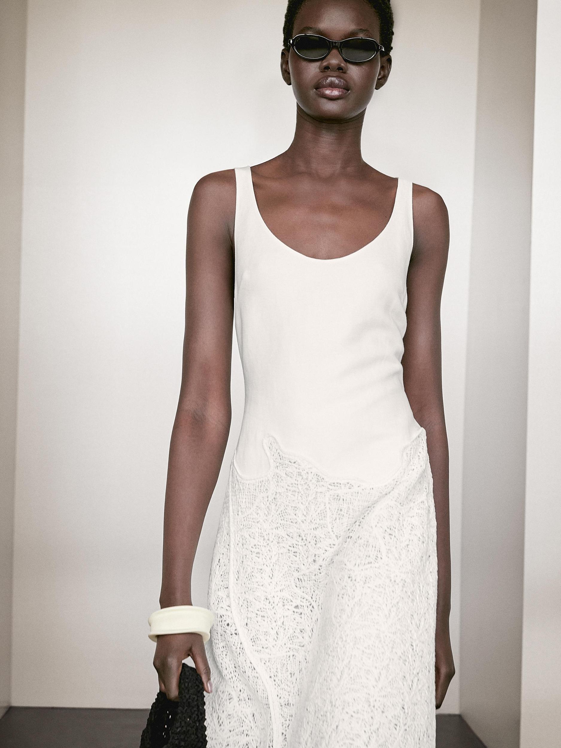 Cotton blend flounce midi dress Product Image