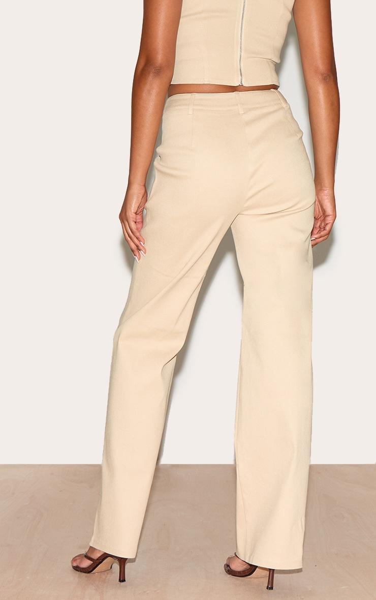Cream Twill Dipped Waistband Straight Leg Pants Product Image