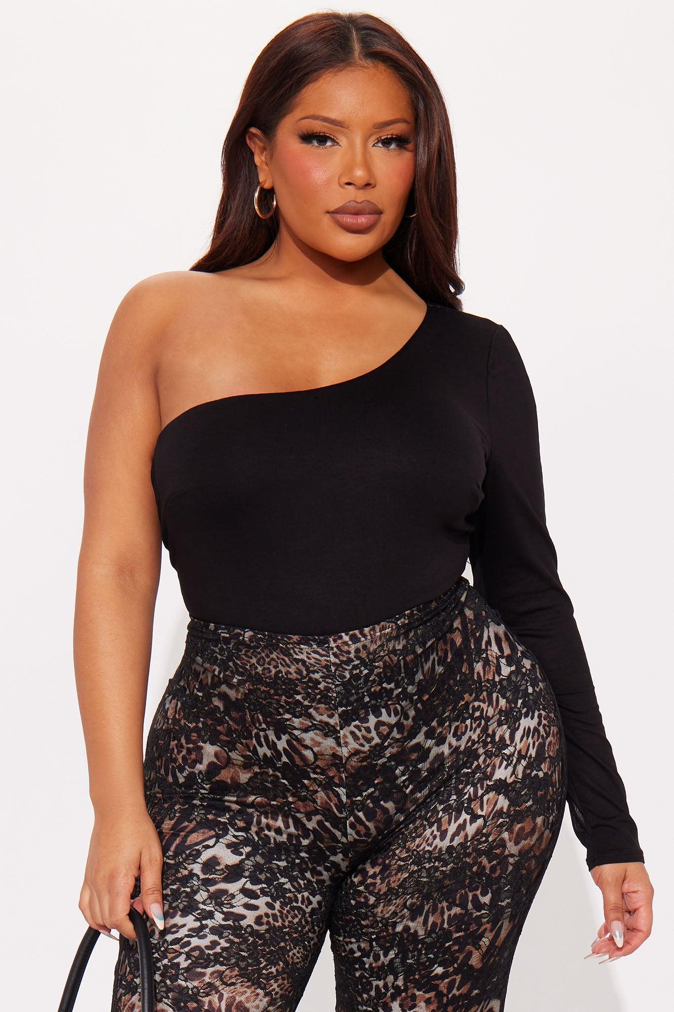 Juniper Long Sleeve One Shoulder Bodysuit - Black Product Image