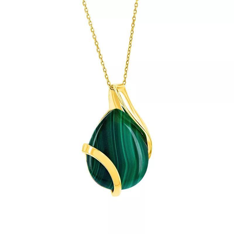 Nautica Rocks Gold Over Silver Large Pear Shaped Malachite Pendant Necklace, Women's, Size: 18", Gold Tone Product Image