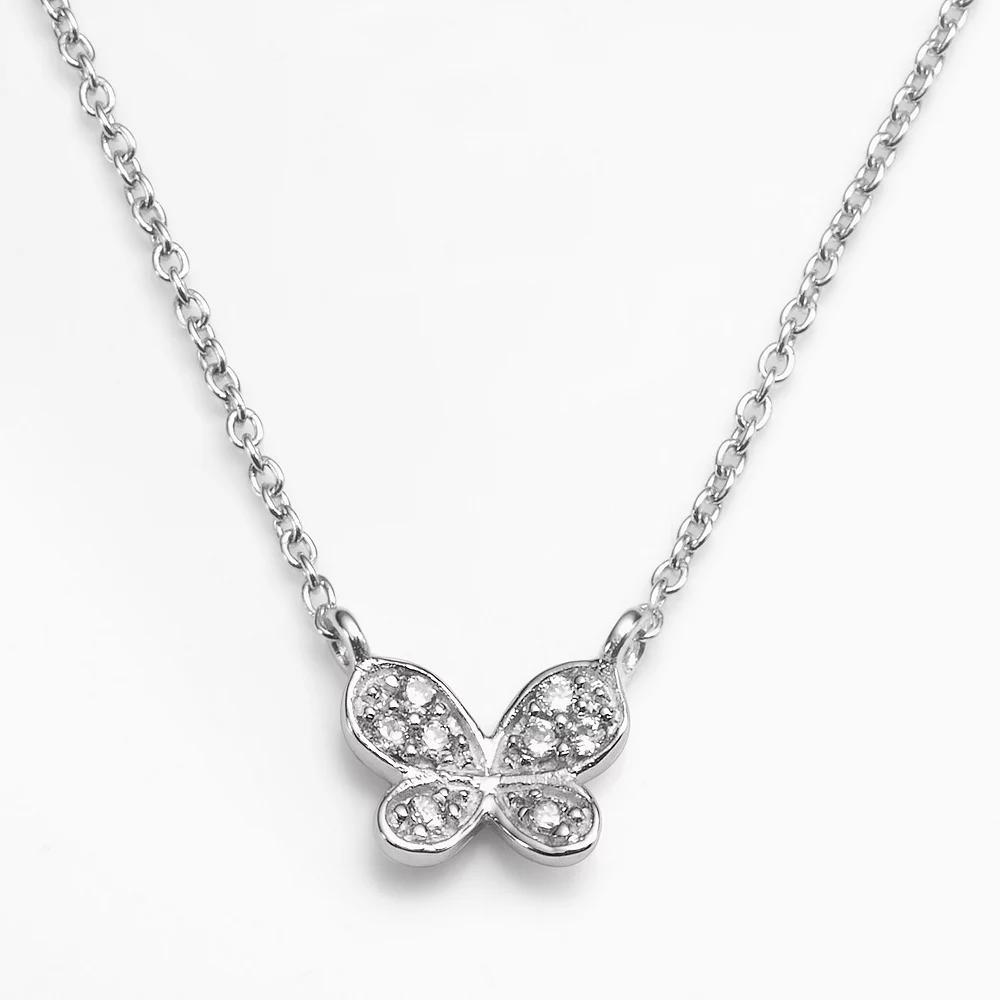 Sophie Miller Sterling Silver Cubic Zirconia Butterfly Necklace, Womens White Product Image