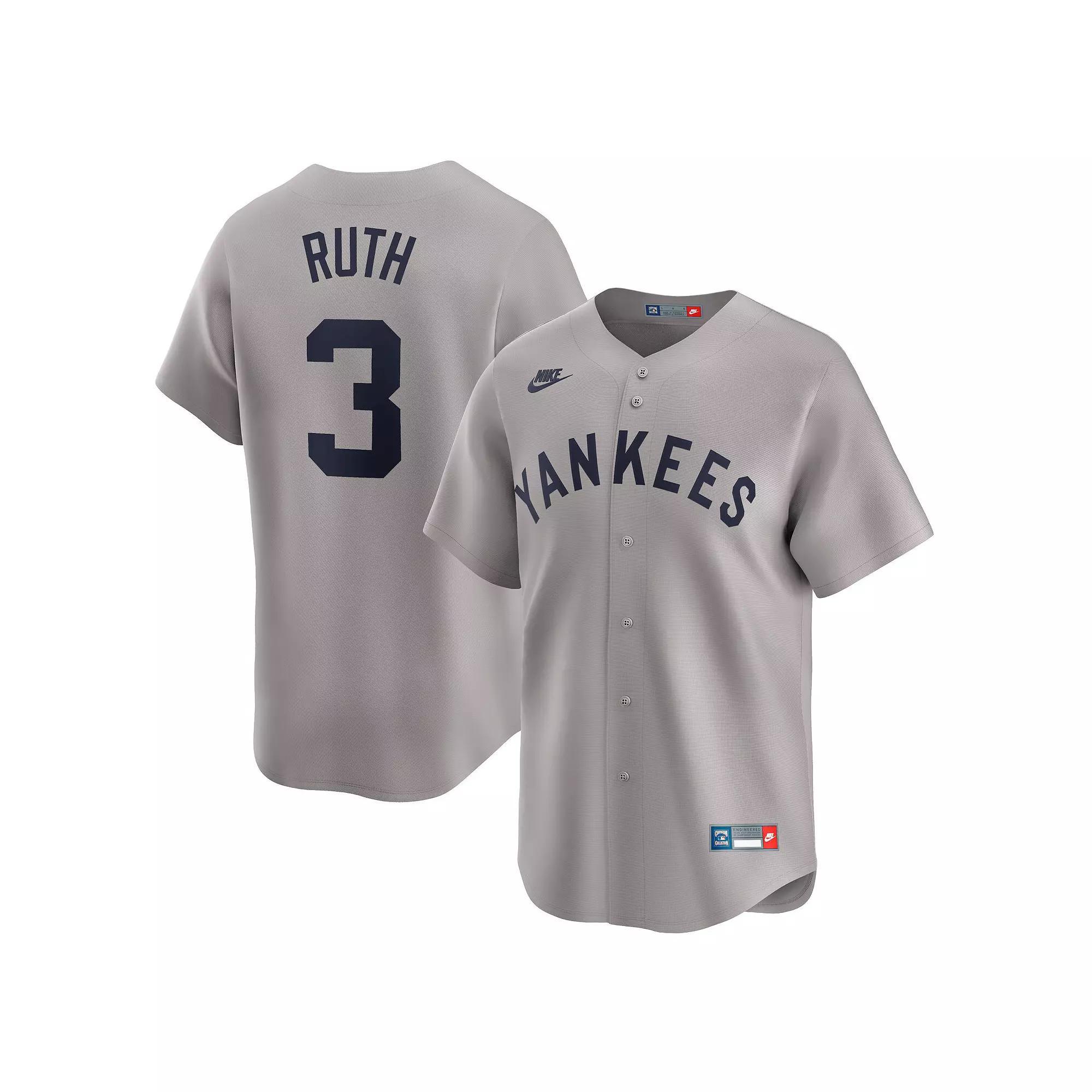 Men's Nike Babe Ruth Gray New York Yankees Throwback Cooperstown Collection Limited Jersey, Size: Medium, Grey Product Image