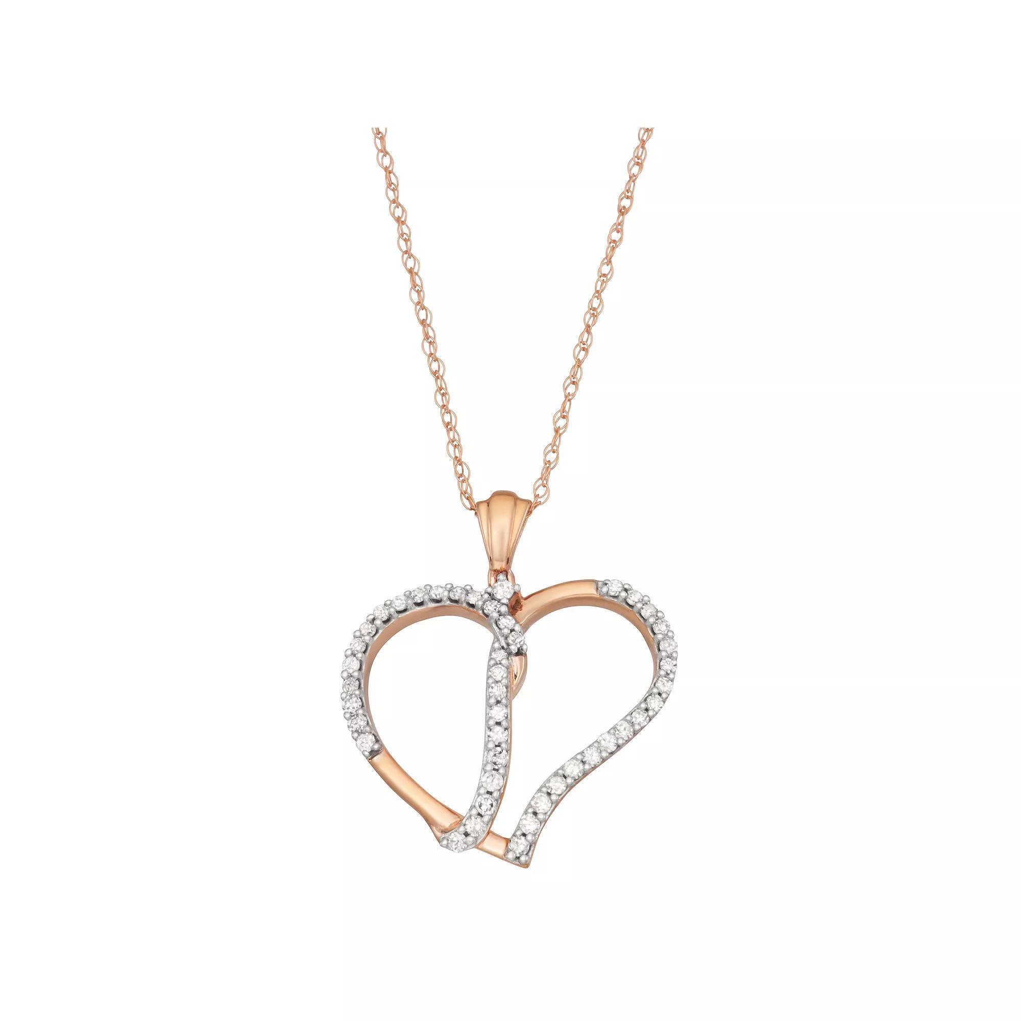 HDI 10k Rose Gold 1/5 Carat T.W. Diamond Open Heart Pendant Necklace, Women's, Size: 18", 10k Gold Product Image