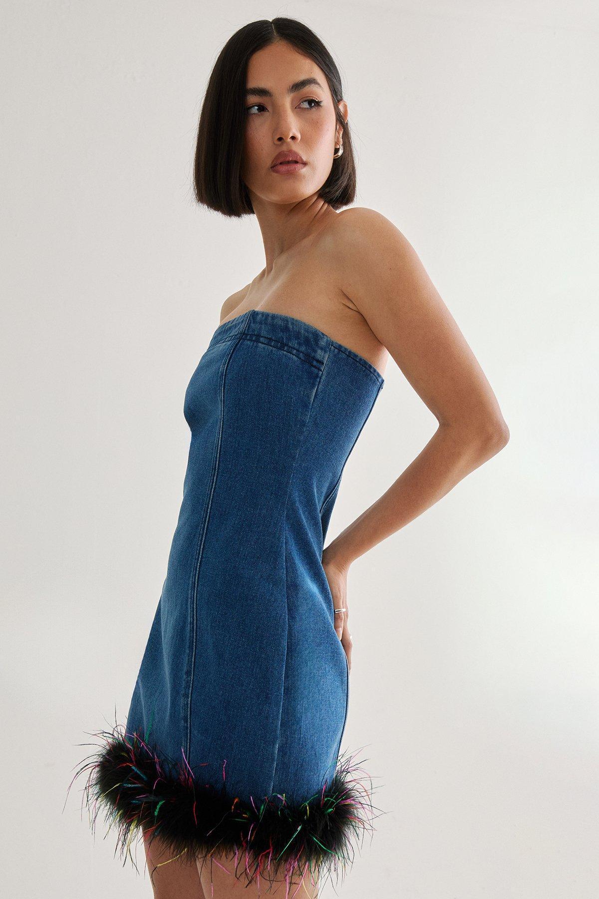 Feather Hem Bandeau Dress Product Image
