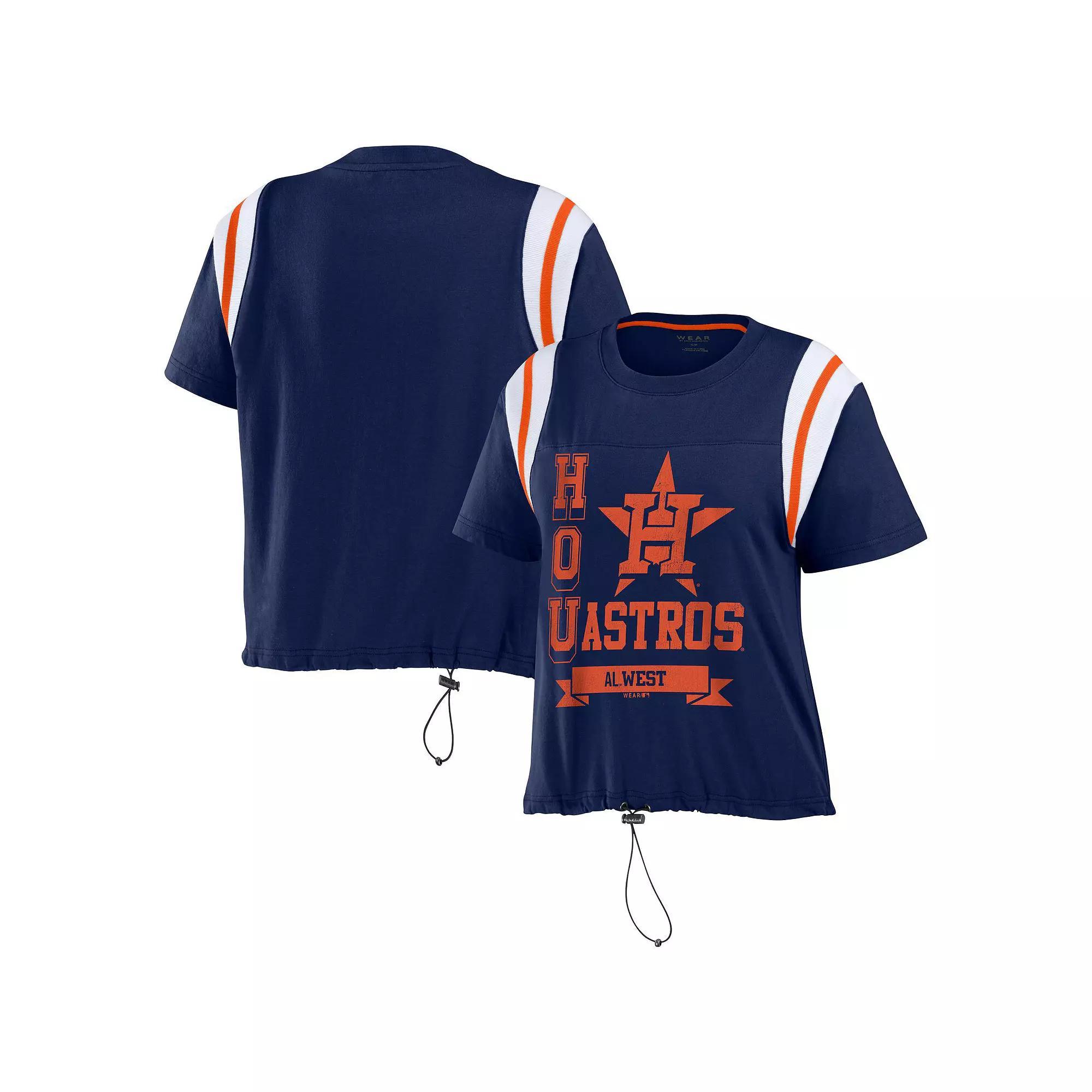 Women's WEAR by Erin Andrews Navy Cleveland Guardians Cinched Colorblock T-Shirt, Size: Large, Grd Blue Product Image