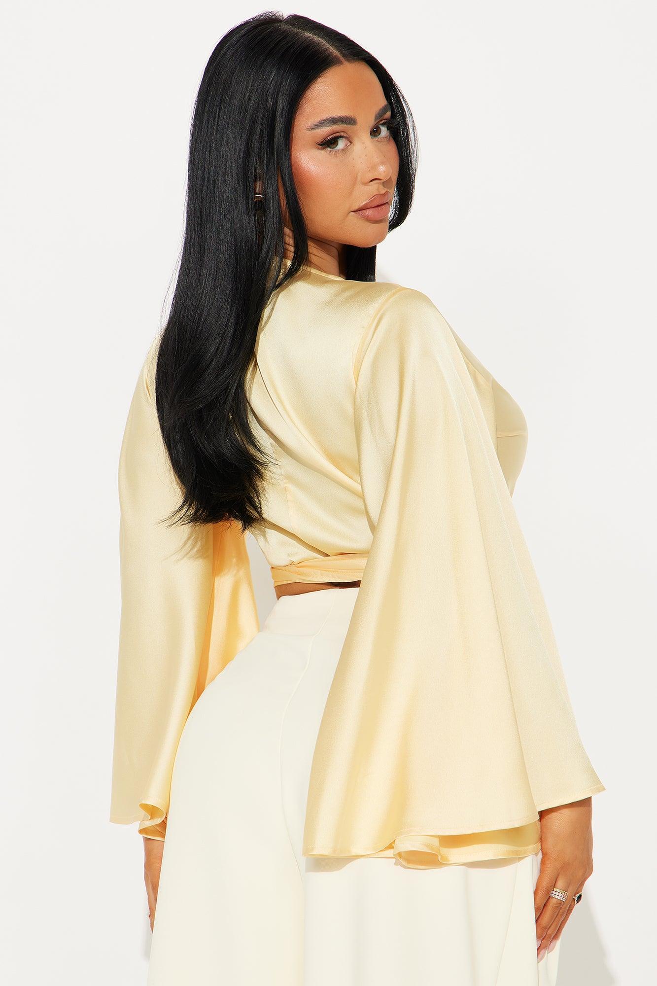Aleyani Satin Tie Front Top - Yellow Product Image