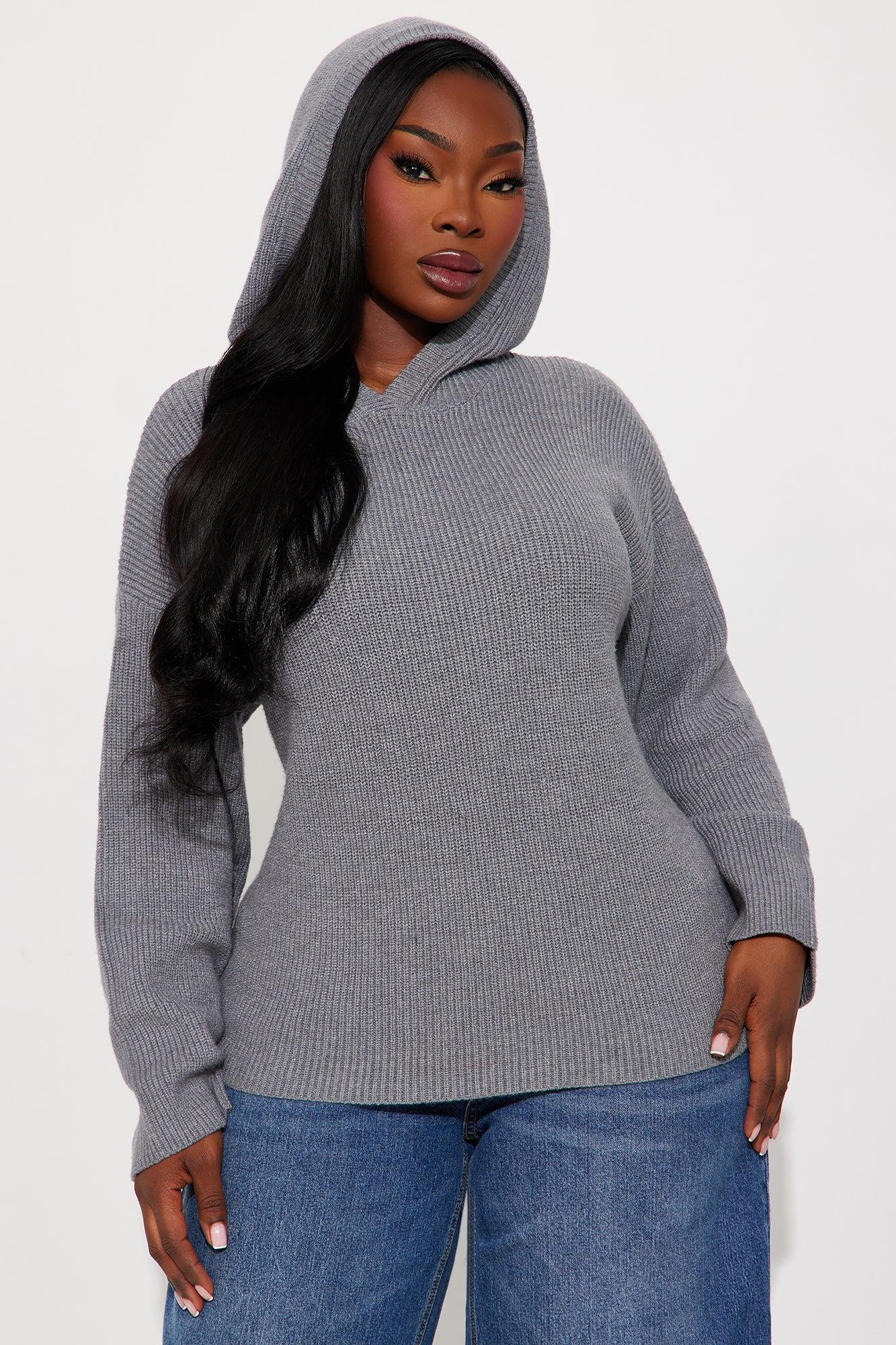 The Coziest Hooded Sweater - Grey Female Product Image