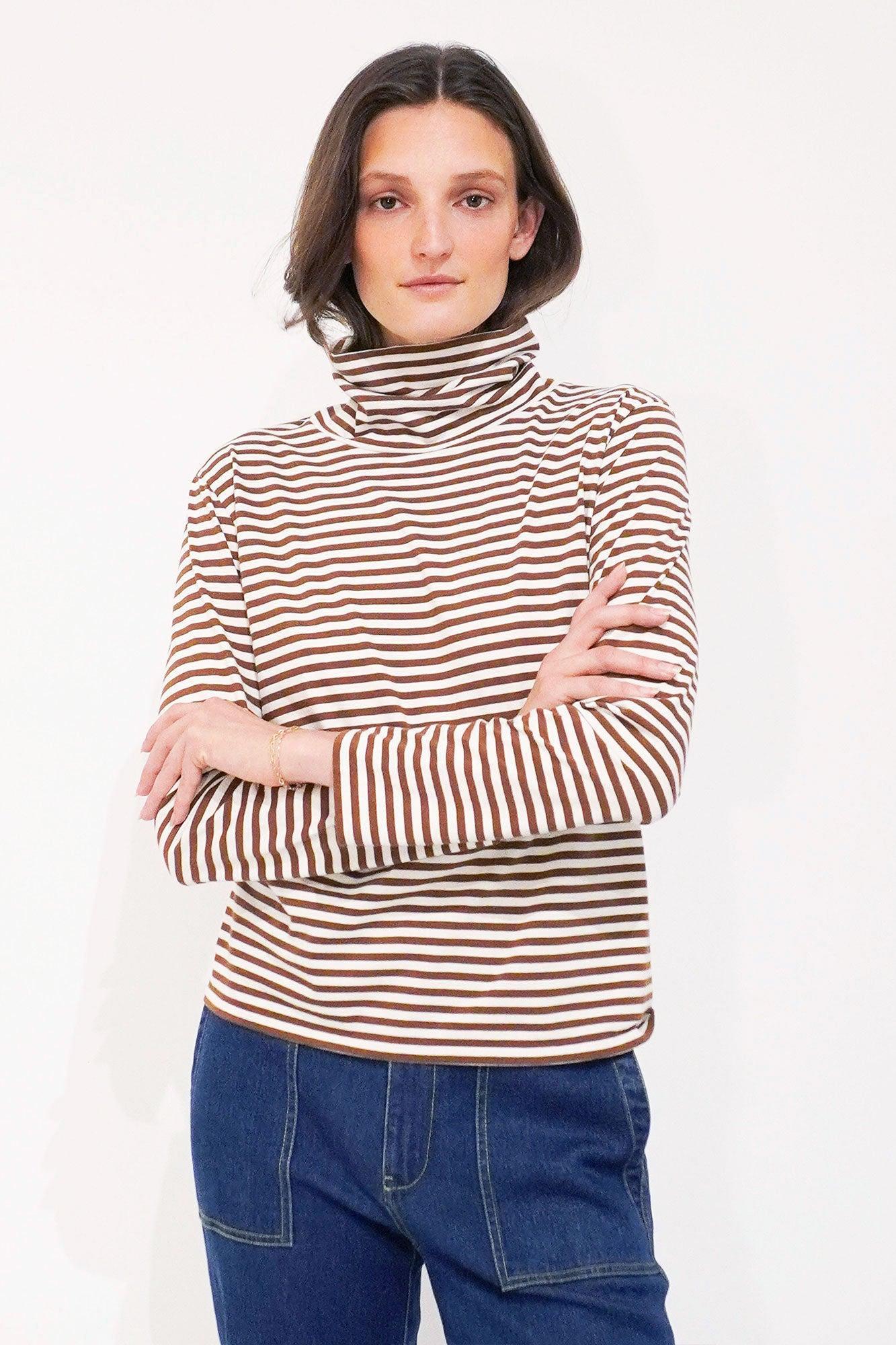 The Turtleneck - Cream/Walnut Mini Stripe Female Product Image
