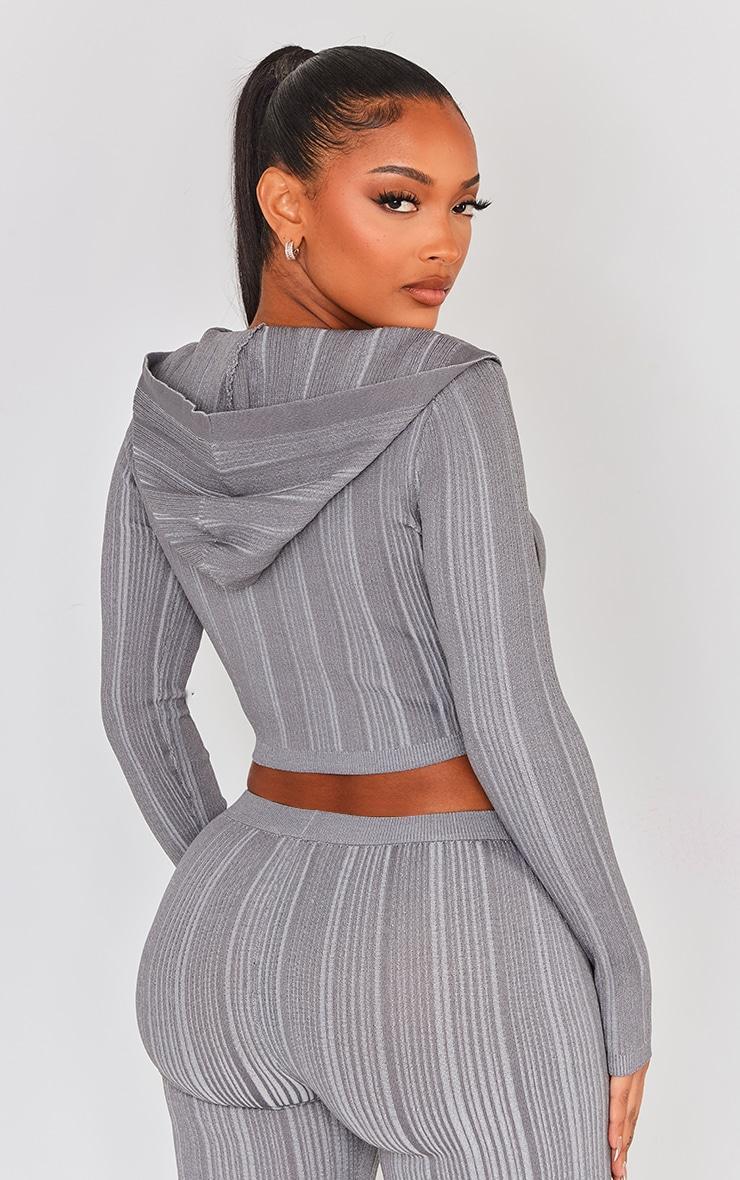 Shape Charcoal Contrast Knit Zip Up Jacket Product Image