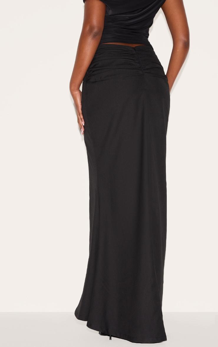 Black Woven Ruched Waist Detail Maxi Skirt Product Image