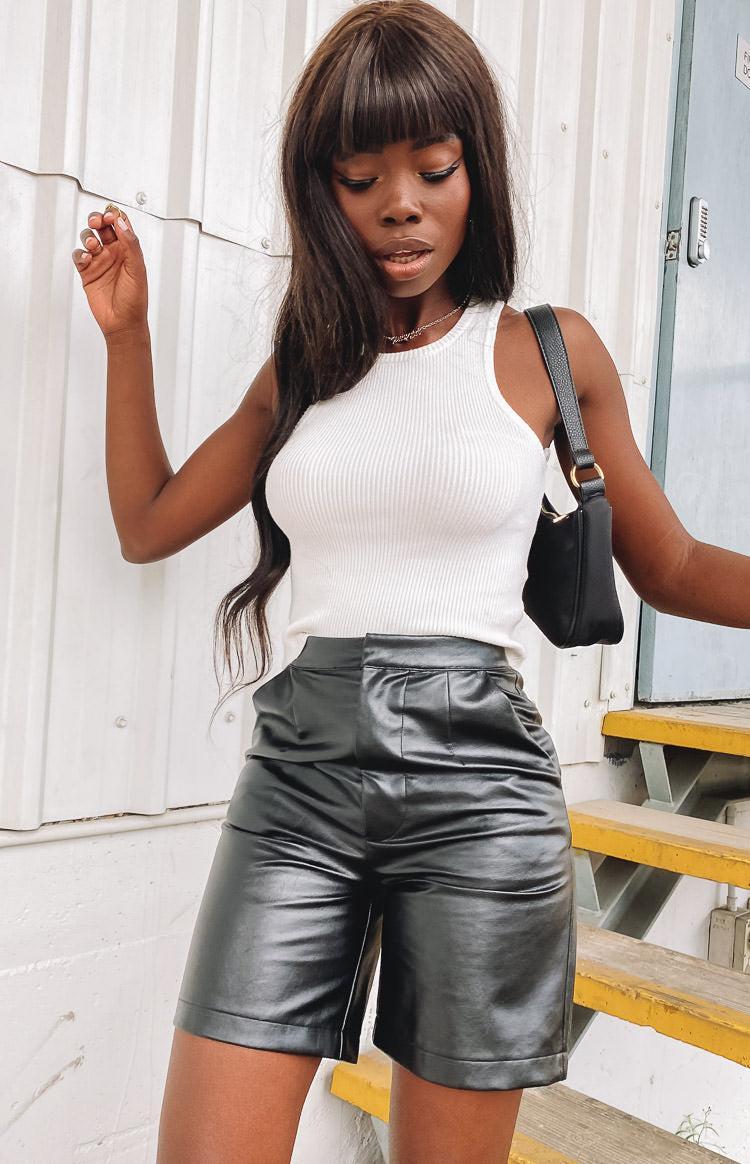 High School PU Shorts Black Product Image