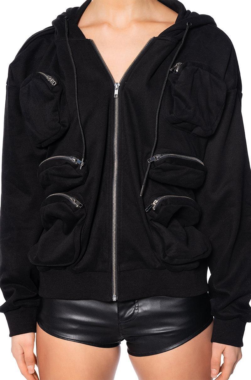 DEEP POCKETS ZIP UP HOODED SWEATSHIRT Product Image