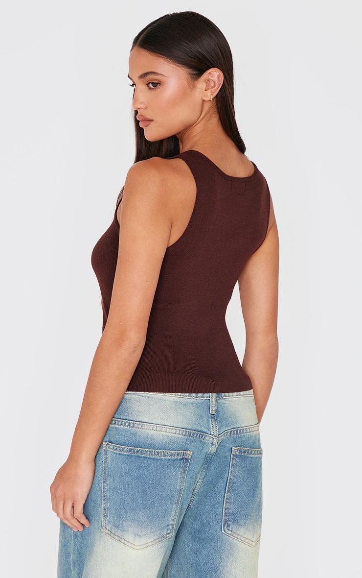 Chocolate Fine Knit  Racer Neck Top Product Image