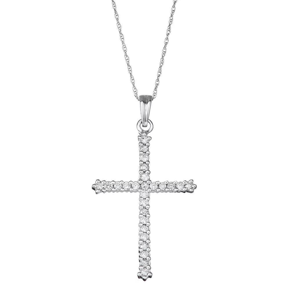 10k White Gold 1/2 Carat T.W. Diamond Cross Pendant, Women's, Size: 18", 10k Whgold Product Image