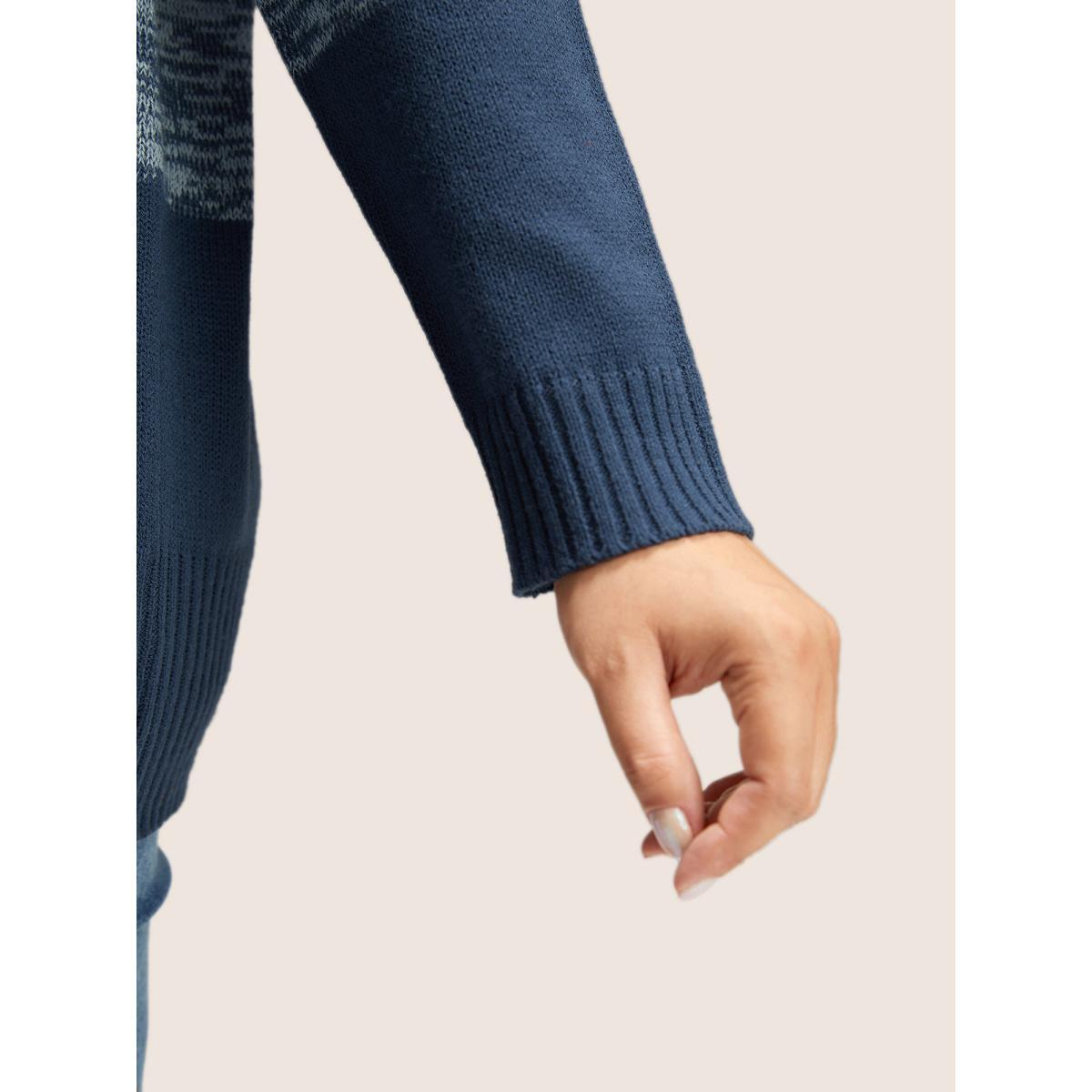 Plus Size Colorblock Contrast Heather Button Detail Pullover Indigo Women Casual Long Sleeve Round Neck Everyday Pullovers BloomChic 12/L Product Image