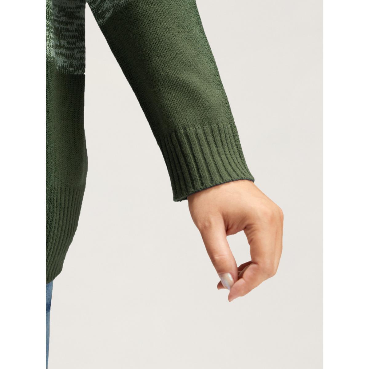 Plus Size Colorblock Contrast Heather Button Detail Pullover DarkGreen Women Casual Long Sleeve Round Neck Everyday Pullovers BloomChic 22-24/3X Product Image