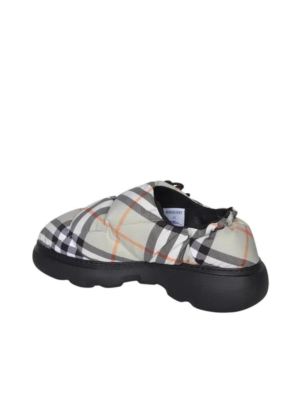 BURBERRY Check Nylon Blend Pillow Mules In Light Sage Product Image