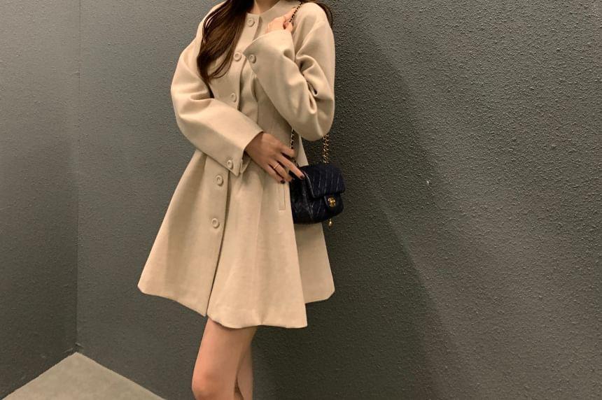 Button-Up Plain Long Coat Product Image